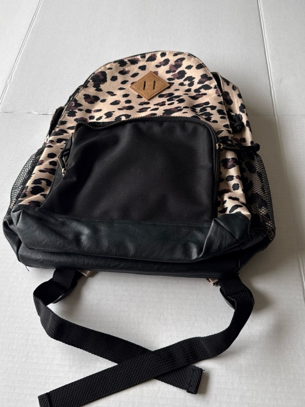 Leopard Print Canvas Women’s Backpack - Beige/Black